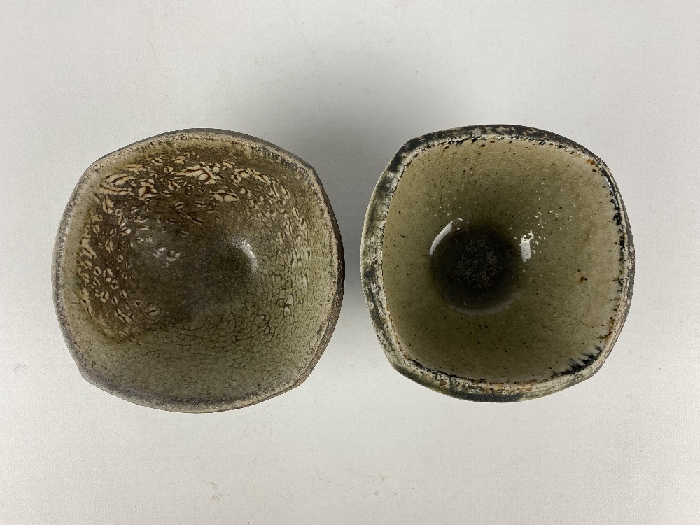 MIKE GESIAKOWSKI; a pair of square wood fired stoneware bowls, impressed MG marks, diameter 12cm ( - Image 5 of 7