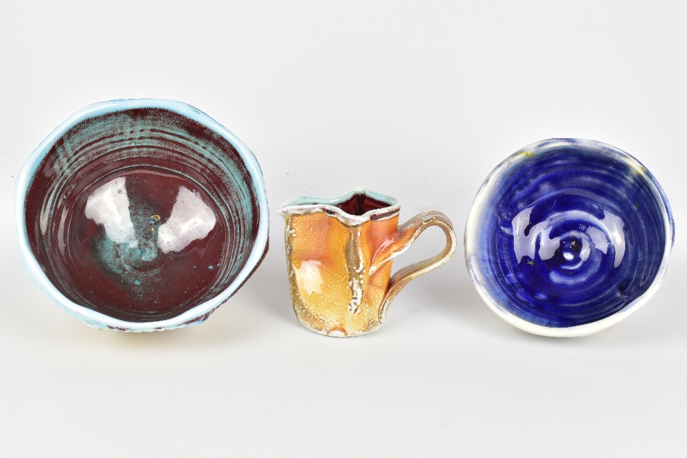 CHRIS BASKIN; two cut sided fluted soda fired porcelain bowls and a small jug, impressed CB marks, - Image 2 of 8