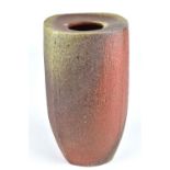 MIKE GESIAKOWSKI; a square wood fired stoneware vase, impressed MG mark, height 19cm. Provenance: