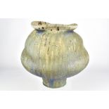 PERRY HAAS; a wood fired porcelain vase with wavy rim and pedestal foot, incised PHJ mark, height