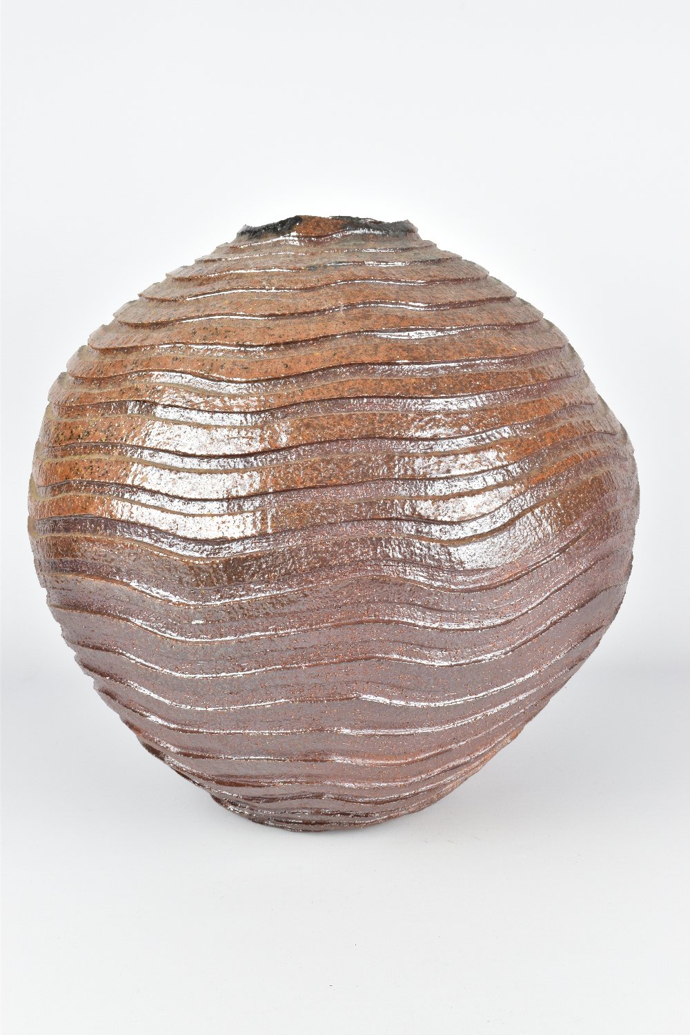 CLAYTON AMEMIYA; a large wood fired stoneware moon jar with deeply carved surface, incised CA - Image 3 of 6