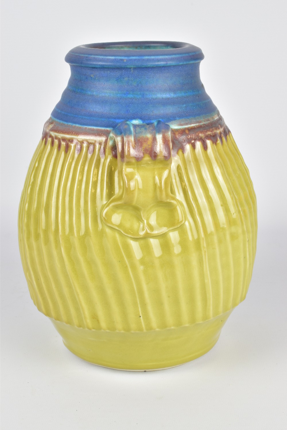 CYNTHIA BRINGLE (born 1939); a fluted porcelain twin handled vase, incised signature, height 23.5cm. - Image 4 of 6