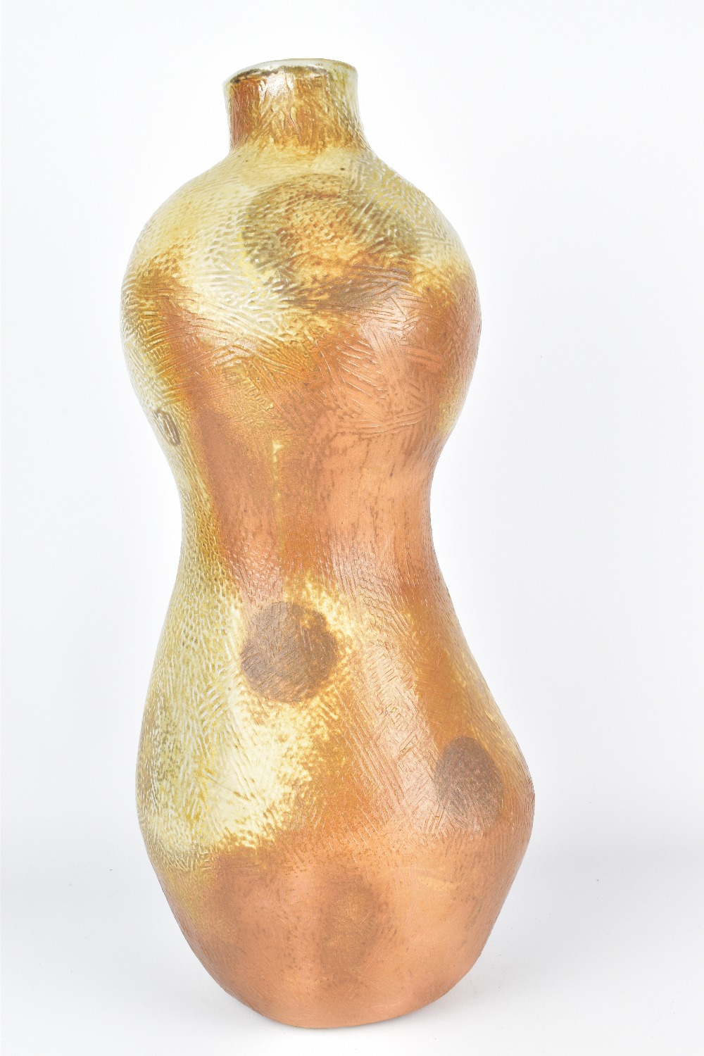 LORI ALLEN; a tall wood fired stoneware bottle, 'Gourd 2', surface pattern with circle decoration, - Image 2 of 6