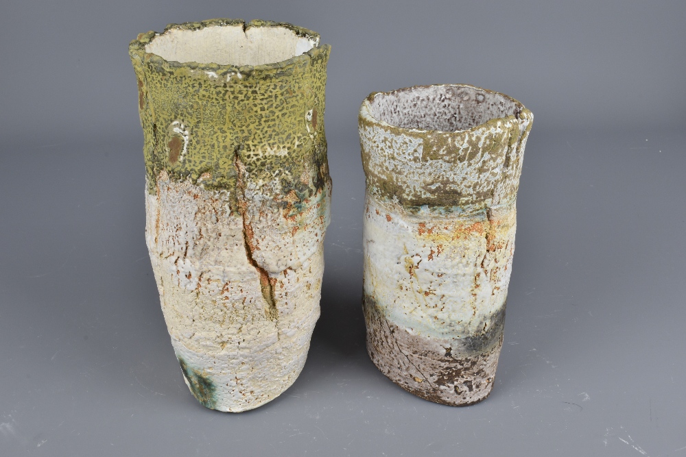 RACHEL WOOD (born 1962): a cylindrical stoneware vessel and a smaller waisted vessel both covered in - Image 2 of 8