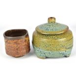 ROBERT BRISCOE (born 1947); a salt glazed footed jar and cover and a yunomi, incised signatures,