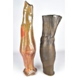 MACY DORF; two tall sculptural forms, taller covered in shino glaze, painted signature to shorter