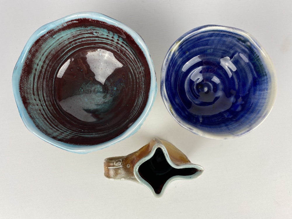 CHRIS BASKIN; two cut sided fluted soda fired porcelain bowls and a small jug, impressed CB marks, - Image 6 of 8