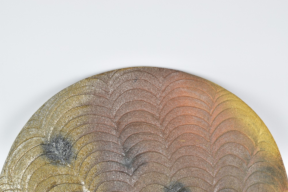 CLAYTON AMEMIYA; a large wood fired stoneware platter with fish scale pattern, incised signature, CA - Image 2 of 6