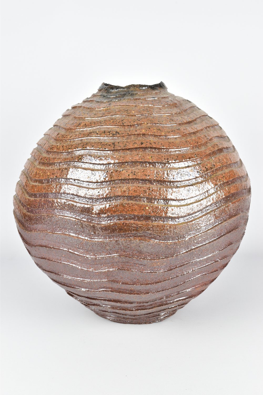 CLAYTON AMEMIYA; a large wood fired stoneware moon jar with deeply carved surface, incised CA - Image 2 of 6