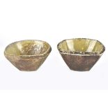 MIKE GESIAKOWSKI; a pair of square wood fired stoneware bowls, impressed MG marks, diameter 12cm (