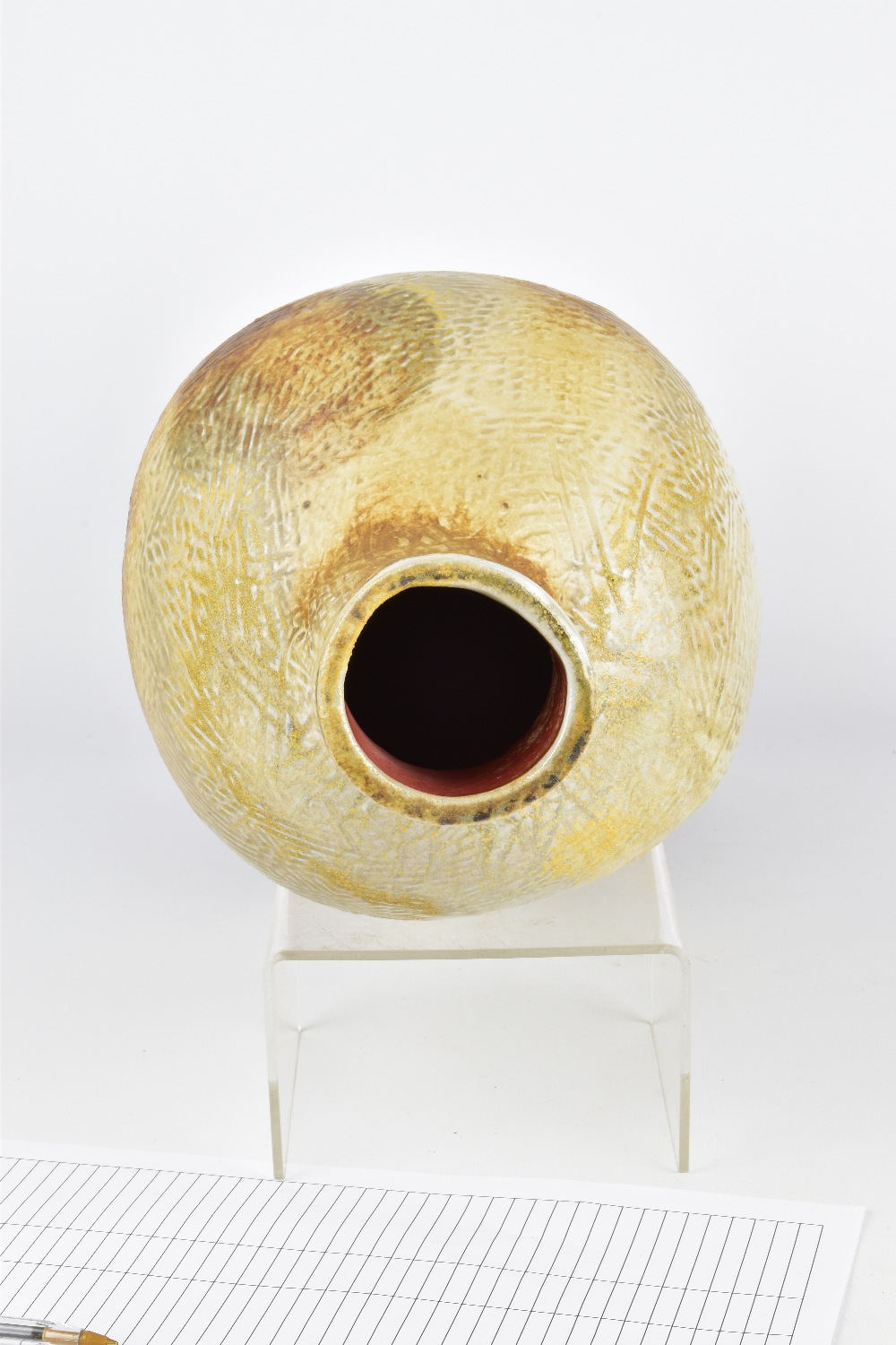 LORI ALLEN; a tall wood fired stoneware bottle, 'Gourd 2', surface pattern with circle decoration, - Image 5 of 6