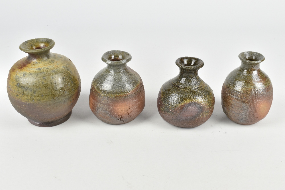 CLAYTON AMEMIYA; a group of four small wood fired stoneware bottles, incised CA marks, tallest - Image 4 of 12