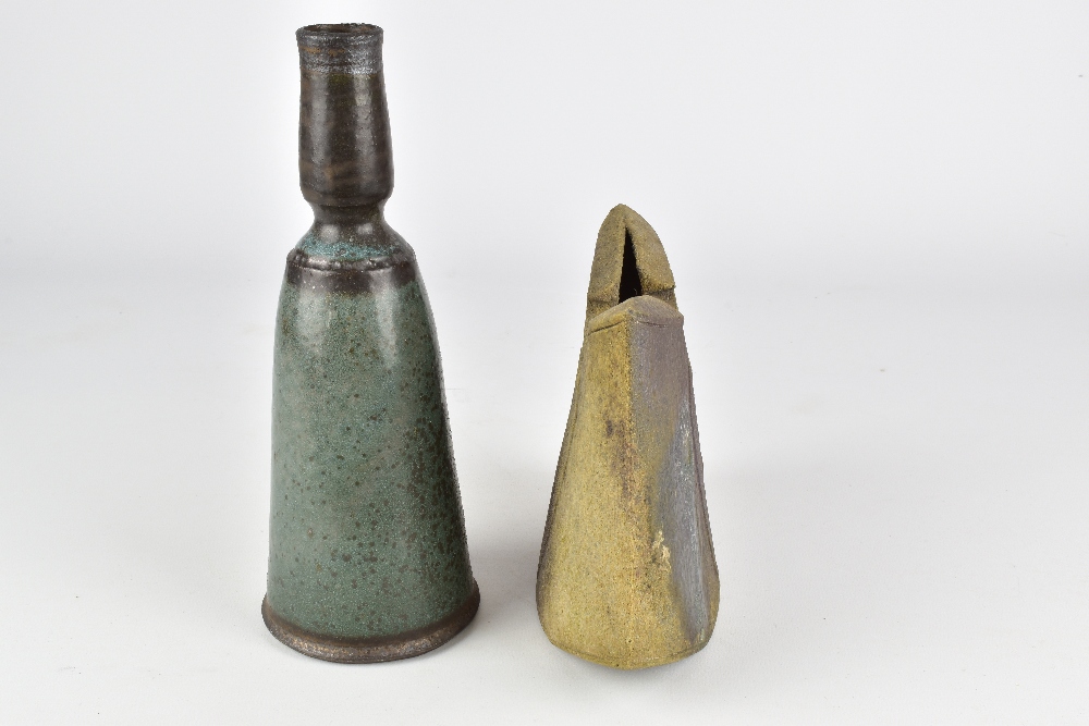 ERNEST GENTRY; an iron rich stoneware vase with incised shield-like decoration and a tapered - Image 2 of 9