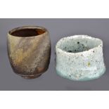 CARSON CULP; a wood fired stoneware yunomi and a chawan made at the Leach Pottery, incised and