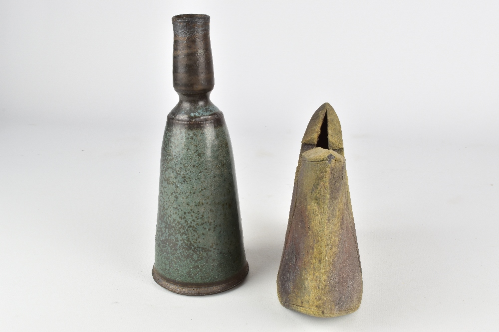 ERNEST GENTRY; an iron rich stoneware vase with incised shield-like decoration and a tapered - Image 4 of 9