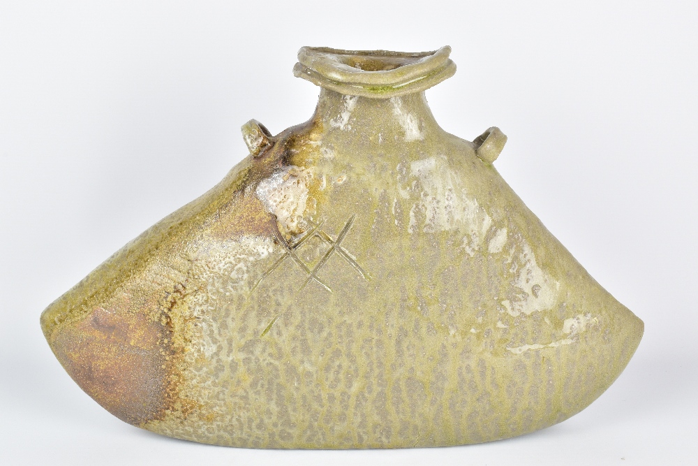 CLAYTON AMEMIYA; a large lugged wood fired stoneware bottle, incised CA mark and dated 1992, - Image 3 of 7