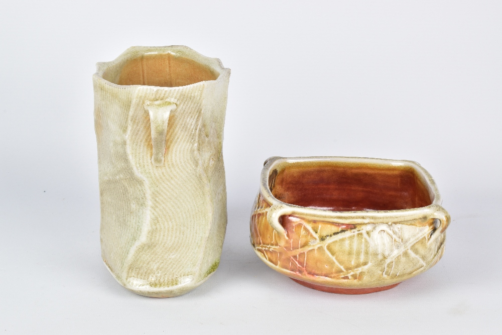 DAN ANDERSON (born 1945); an oval faceted lugged wood fired stoneware vase and a square lugged bowl, - Image 2 of 10