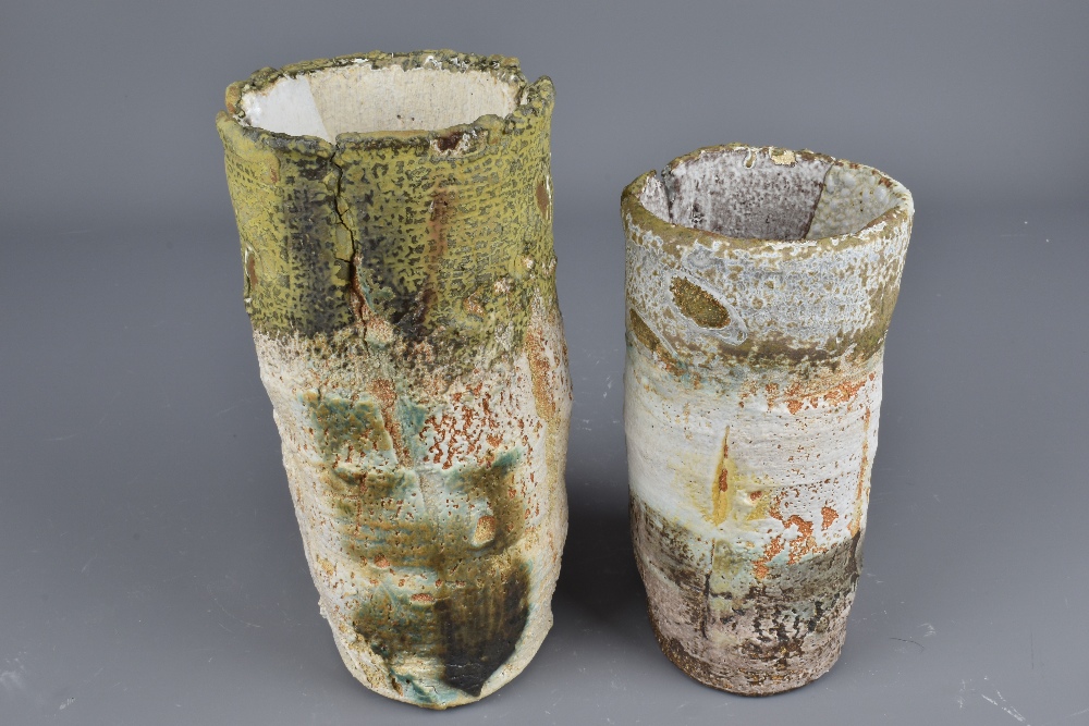RACHEL WOOD (born 1962): a cylindrical stoneware vessel and a smaller waisted vessel both covered in - Image 4 of 8
