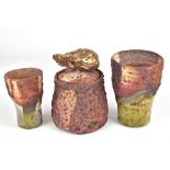 MARKUS KLAUSMANN (born 1960); a wood fired stoneware jar and cover and two beakers, impressed marks,