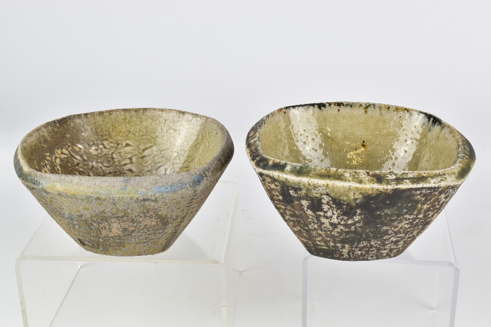 MIKE GESIAKOWSKI; a pair of square wood fired stoneware bowls, impressed MG marks, diameter 12cm ( - Image 3 of 7