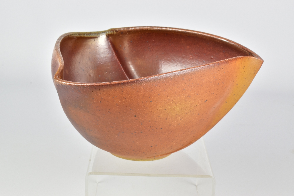 GERALD BEN; a triangular wood fired stoneware bowl, incised signature, diameter 20cm. Provenance: - Image 2 of 6