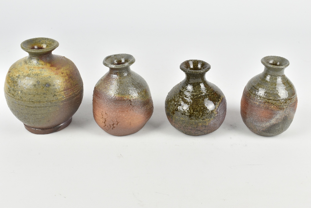 CLAYTON AMEMIYA; a group of four small wood fired stoneware bottles, incised CA marks, tallest - Image 2 of 12
