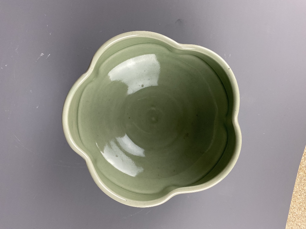 BARBARA HOFFMAN; a faceted porcelain bowl, 'Furuta', covered in celadon glaze, incised signature, - Image 5 of 6