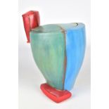 MARTY FIELDING; a red stoneware reliquary with colourful geometric decoration, impressed MF mark,