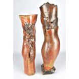 MACY DORF; two tall sculptural forms covered in shino glaze, painted signatures, one dated 2008,