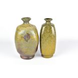 CLAYTON AMEMIYA; two square wood fired stoneware bottles, incised CA marks, tallest 21.5cm (2).