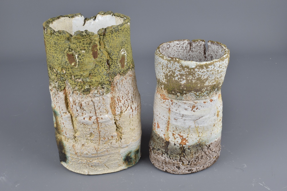 RACHEL WOOD (born 1962): a cylindrical stoneware vessel and a smaller waisted vessel both covered in - Image 3 of 8
