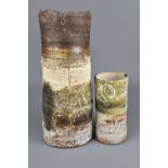 RACHEL WOOD (born 1962): a stoneware cylindrical vessel and a smaller example both covered in