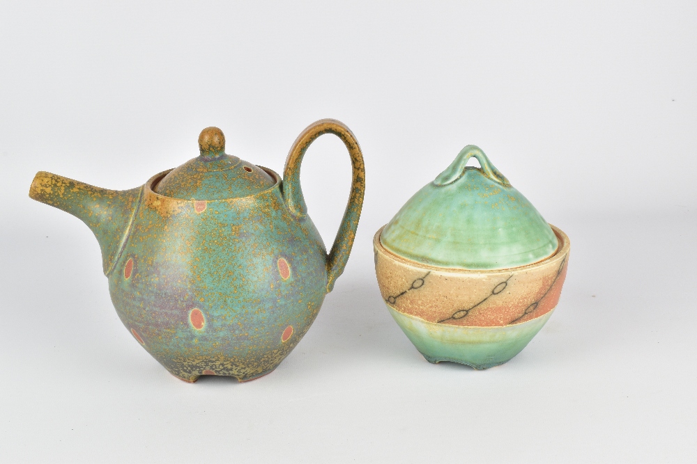 KARL BORGESON; a stoneware teapot and bowl and cover, impressed KB mark to bowl, tallest 16.5cm (2). - Image 3 of 10