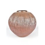 CLAYTON AMEMIYA; a large wood fired stoneware moon jar with combed surface, incised CA mark, 30cm.