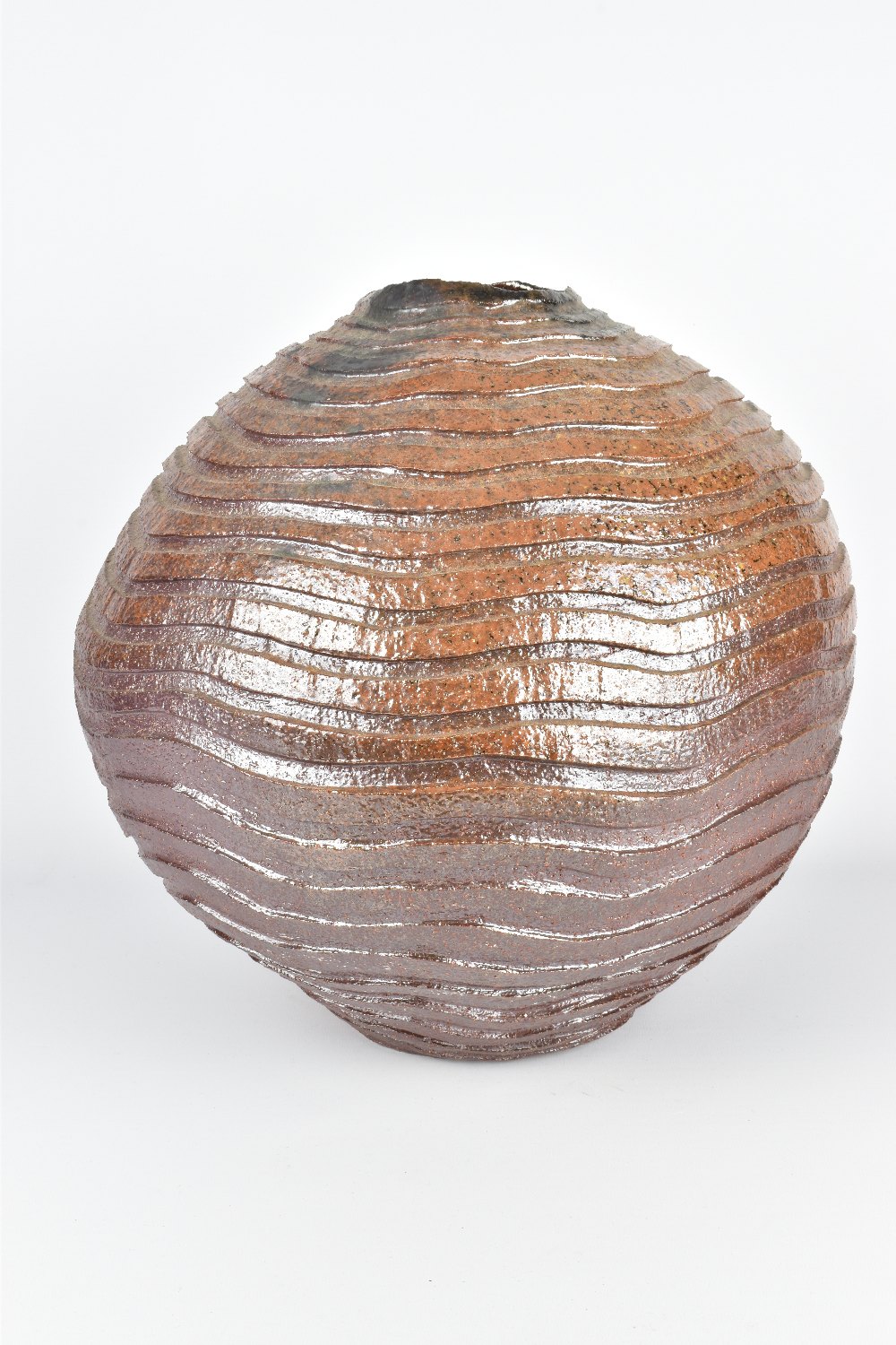 CLAYTON AMEMIYA; a large wood fired stoneware moon jar with deeply carved surface, incised CA - Image 4 of 6