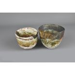 RACHEL WOOD (born 1962): two stoneware pinched bowls covered in layered slips and glaze, tallest