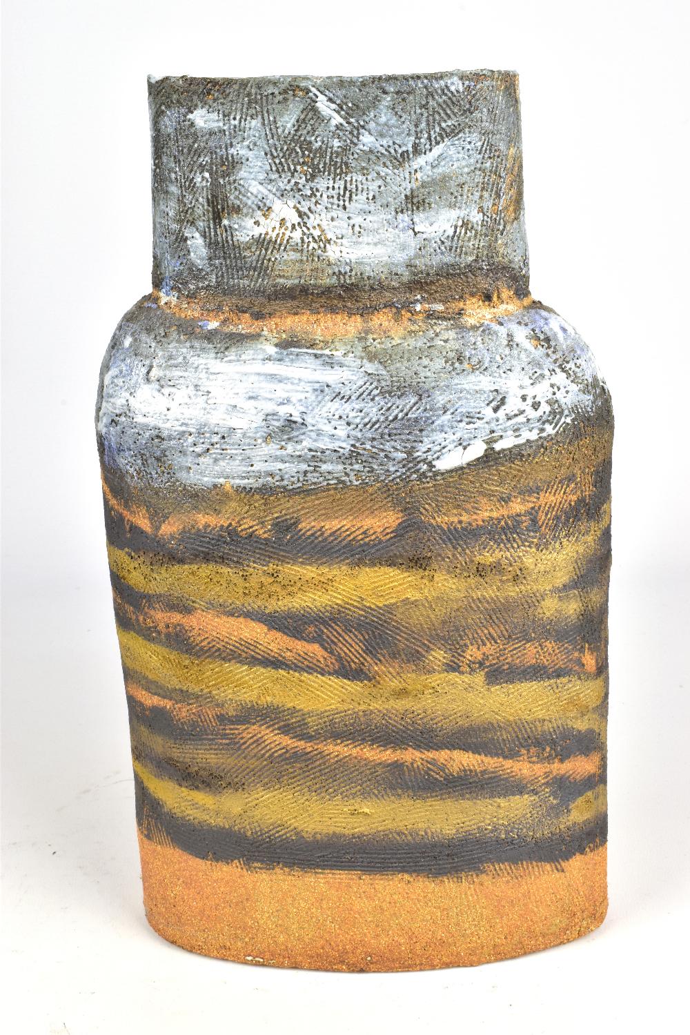 ROBIN WELCH (1936-2019); an oval stoneware bottle form, impressed RW mark, height 32cm. (D)