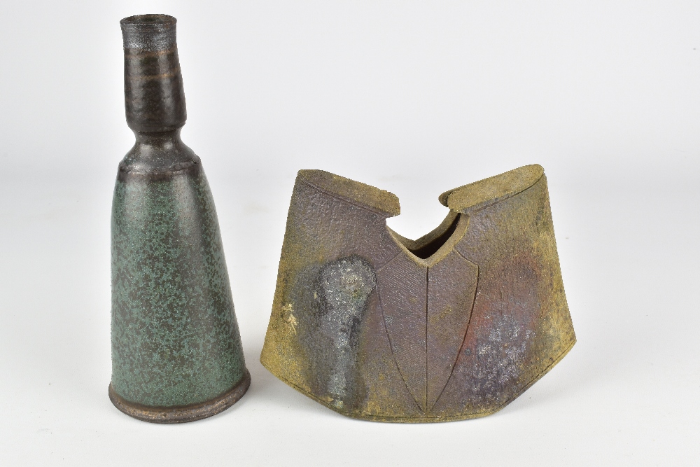 ERNEST GENTRY; an iron rich stoneware vase with incised shield-like decoration and a tapered - Image 3 of 9