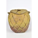 LARRY BUSH (born 1951); a lugged stoneware jar and cover with carved diamond pattern and applied