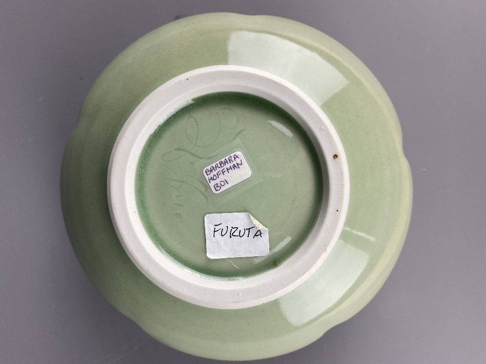 BARBARA HOFFMAN; a faceted porcelain bowl, 'Furuta', covered in celadon glaze, incised signature, - Image 6 of 6