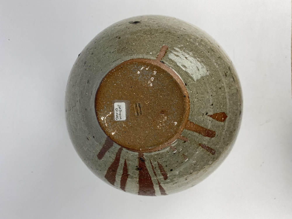 DAVID WRIGHT (born 1947); a squat wood fired stoneware vase covered in ash glaze with brush - Image 6 of 7