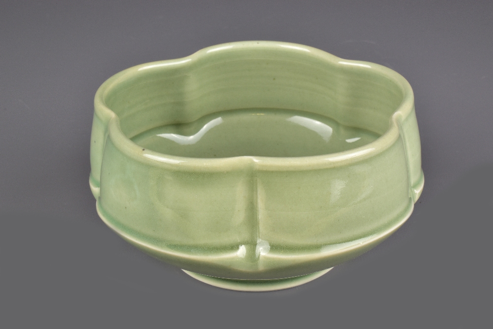 BARBARA HOFFMAN; a faceted porcelain bowl, 'Furuta', covered in celadon glaze, incised signature,