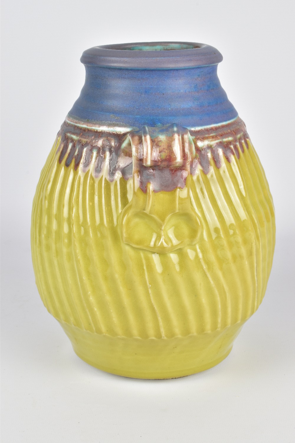 CYNTHIA BRINGLE (born 1939); a fluted porcelain twin handled vase, incised signature, height 23.5cm. - Image 2 of 6