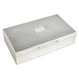 STEPHEN J ROSE & SON; an Elizabeth II hallmarked silver rectangular cigarette box with engine turned