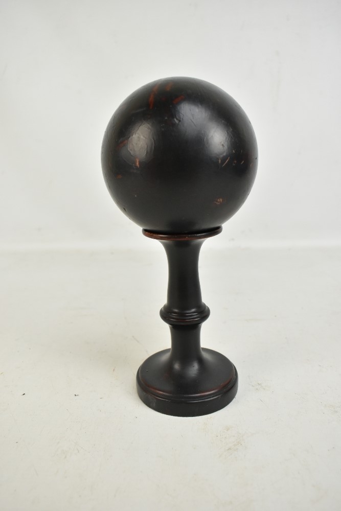 A mid 20th century ebonised ball on turned wooden stand, diameter of ball approx 11cm, overall - Image 3 of 4