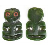 WITHDRAWN A rare 19th century Maori green stone hei tiki with red painted eyes, height 10.5cm, width