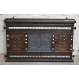 ORME & SONS; an oak snooker scoreboard, height 62cm, length 97cm.Additional InformationPart of the