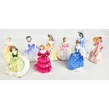 ROYAL DOULTON; nine figurines to include HN3601 'Helen', HN3368 'Alice' etc (part af).Additional