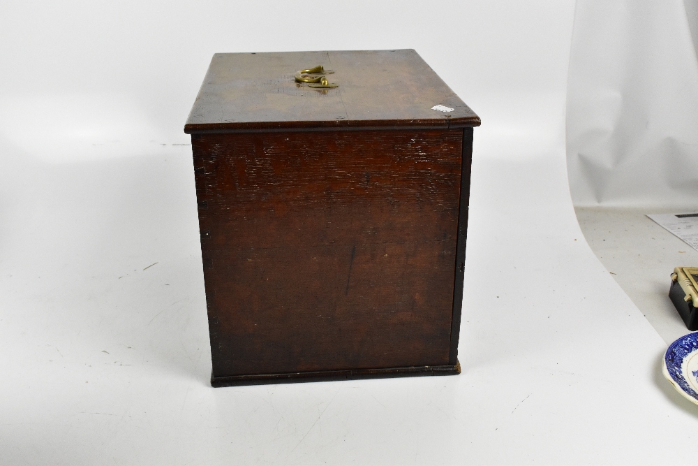 A 19th century oak box with fall-front and brass swan neck handle, height 33cm.Additional - Image 2 of 4