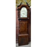 A 19th century mahogany longcase clock, the hood with brass finial and broken swan neck pediment
